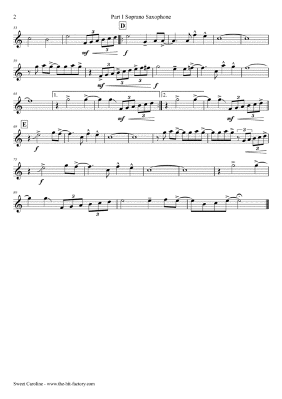 Sweet Caroline Saxophone Quartet scores gallery preview page 5