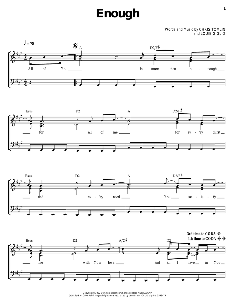 Enough Piano, Vocal, Guitar scores gallery preview page 1