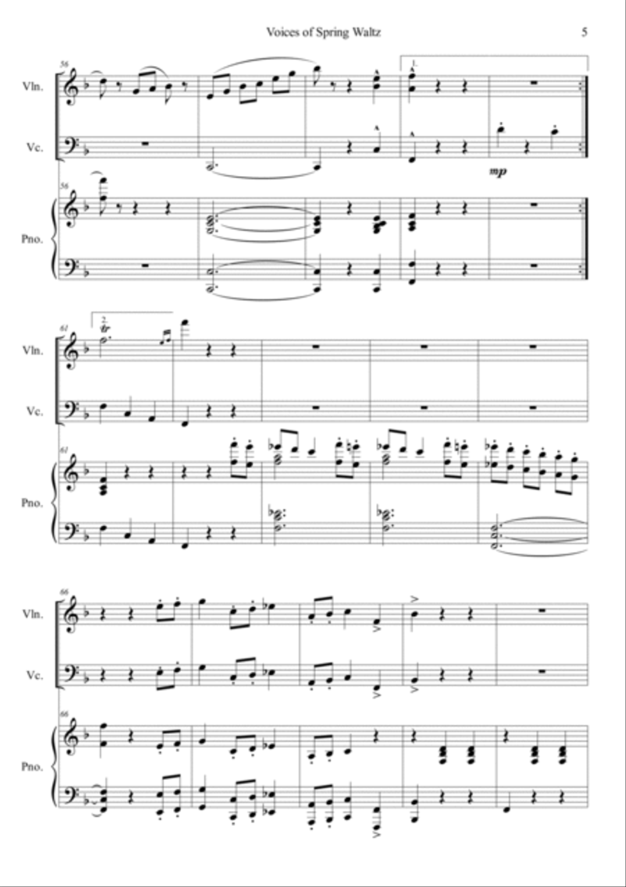 Voice of Spring Waltz Piano Trio scores gallery preview page 5