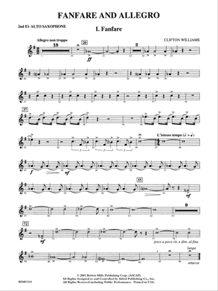 Fanfare and Allegro: 2nd E-flat Alto Saxophone Concert Band scores gallery preview page 1