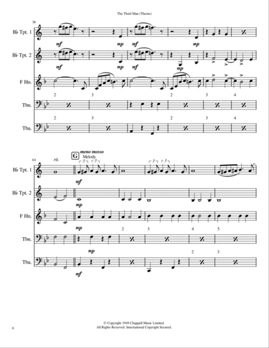 The Third Man (The Harry Lime Theme) Brass Quintet scores gallery preview page 6