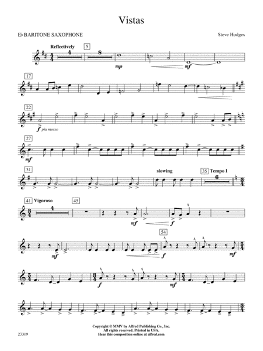 Vistas: E-flat Baritone Saxophone Concert Band scores gallery preview page 1