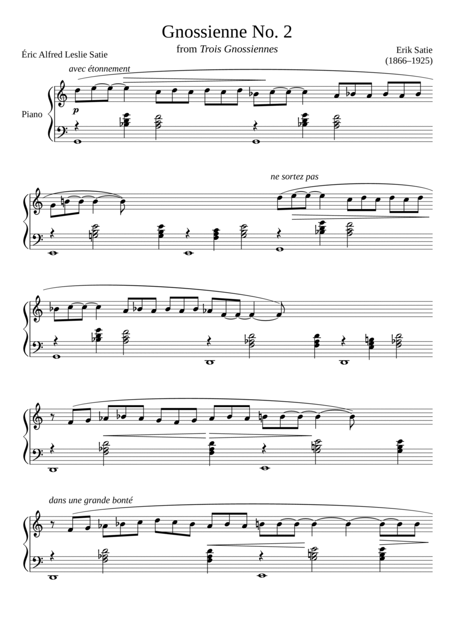 Gnossienne No. 2 Piano Solo scores gallery preview page 1