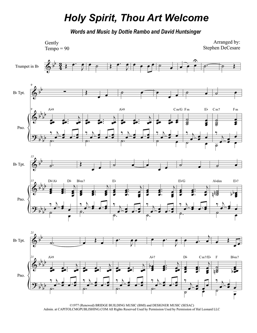 Holy Spirit, Thou Art Welcome Trumpet Solo scores gallery preview page 1