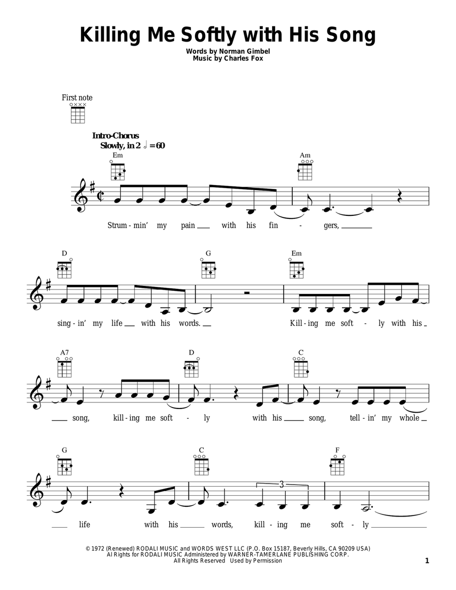Killing Me Softly With His Song Ukulele scores gallery preview page 1