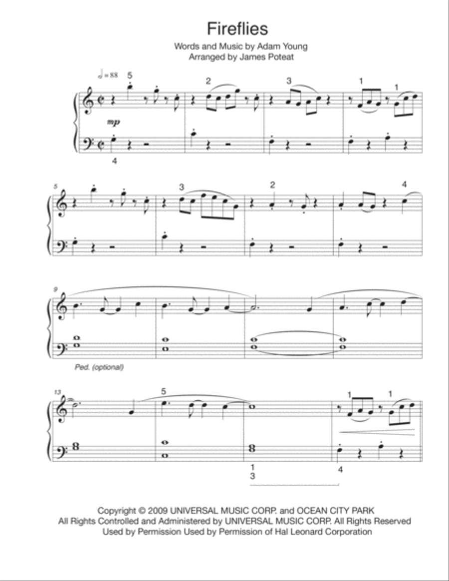Fireflies Fireflies Easy Piano scores gallery preview page 1