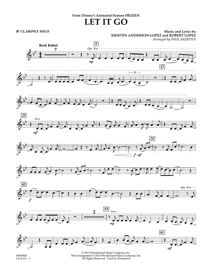Let It Go - Bb Clarinet Solo Concert Band scores gallery preview page 1