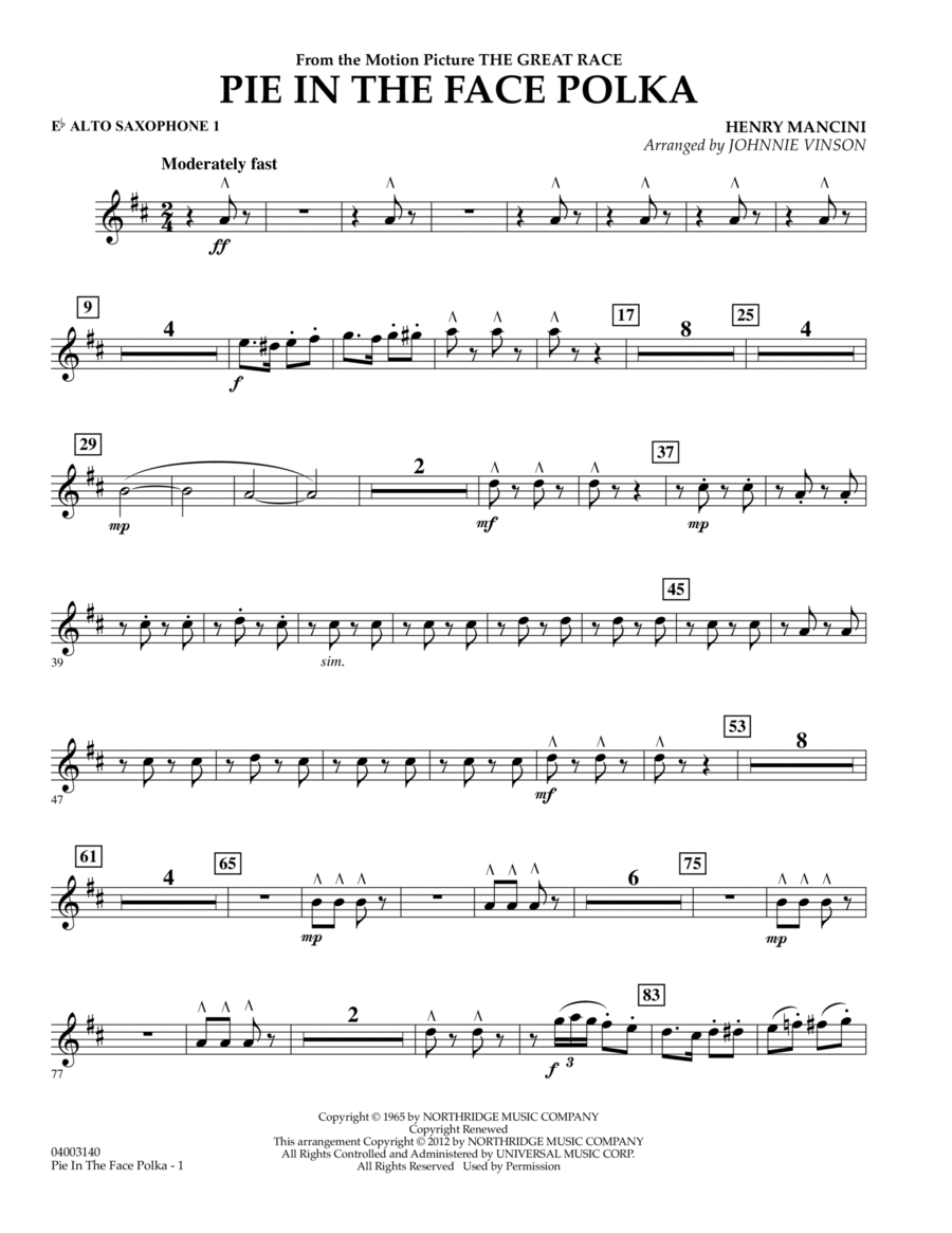 Pie In The Face Polka - Eb Alto Saxophone 1 Concert Band scores gallery preview page 1