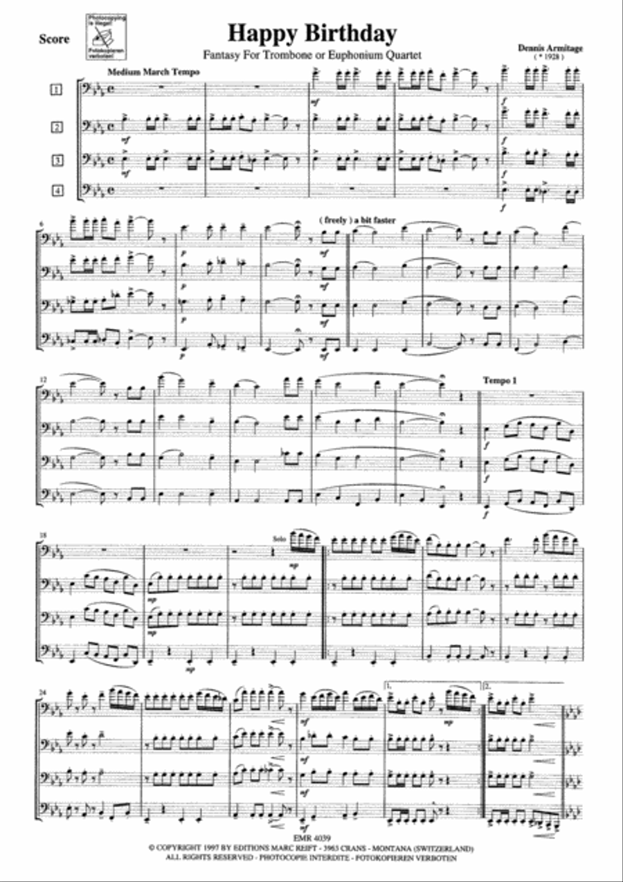 Happy Birthday Suite Trombone Quartet scores gallery preview page 3