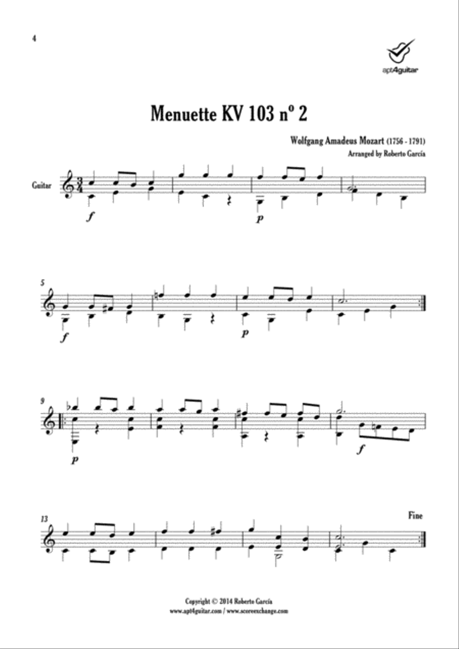 12 Menuette Acoustic Guitar scores gallery preview page 4