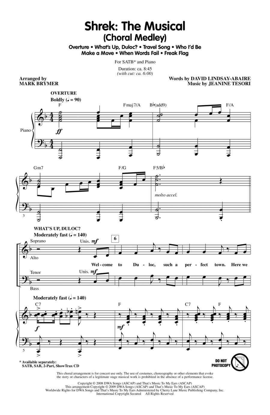 Shrek: The Musical (Choral Medley) 4-Part scores gallery preview page 1