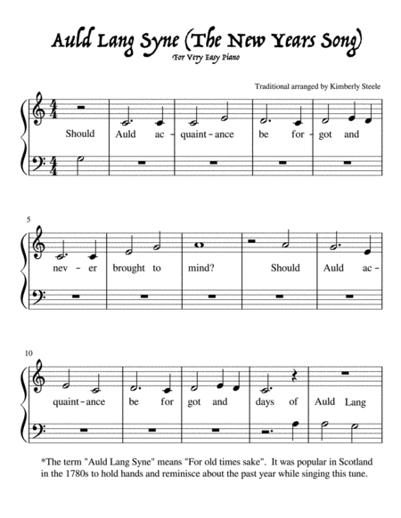 Auld Lang Syne (The New Years Song) For Very Easy Piano