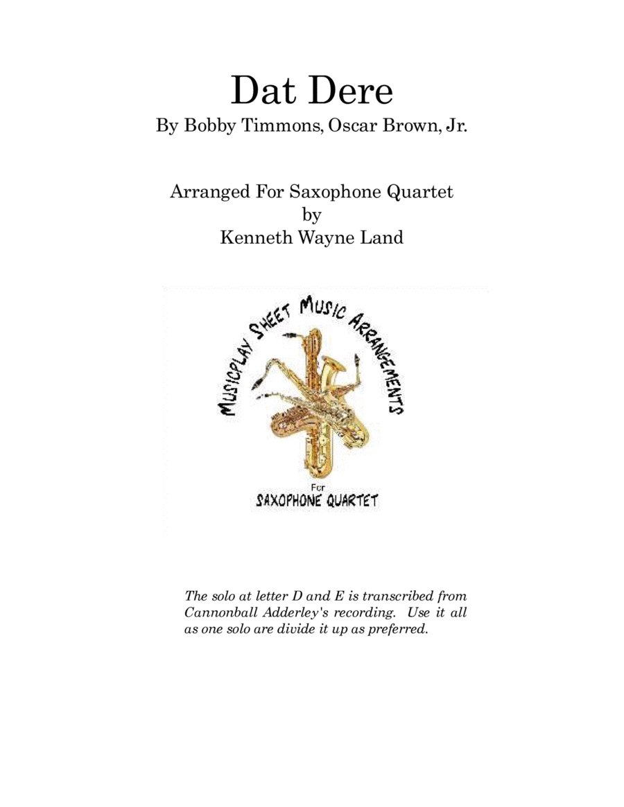 Dat Dere Saxophone Quartet scores gallery preview page 1
