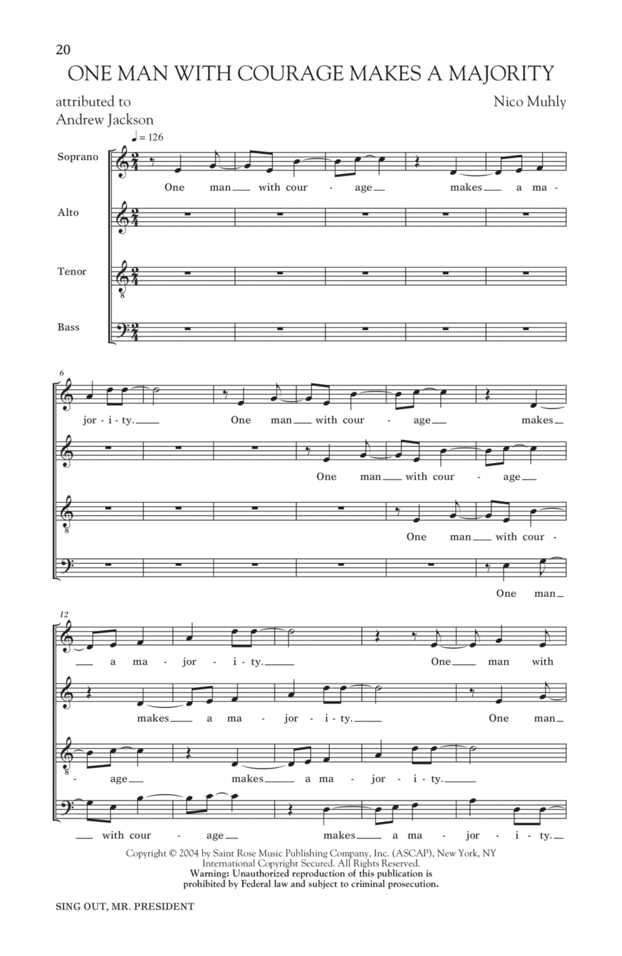 One Man With Courage Makes A Majority 4-Part scores gallery preview page 1