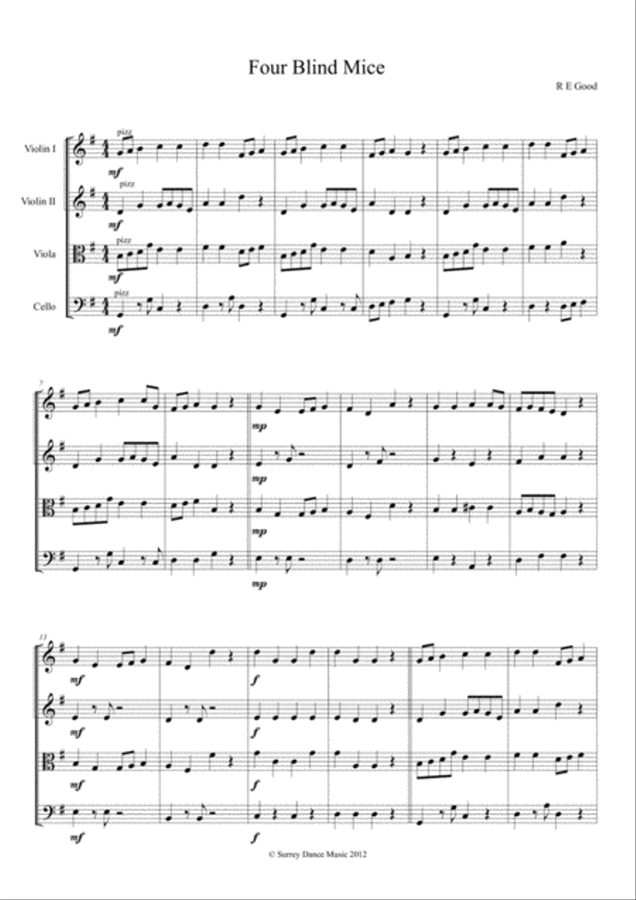 Four Blind Mice String Quartet scores gallery preview page 1