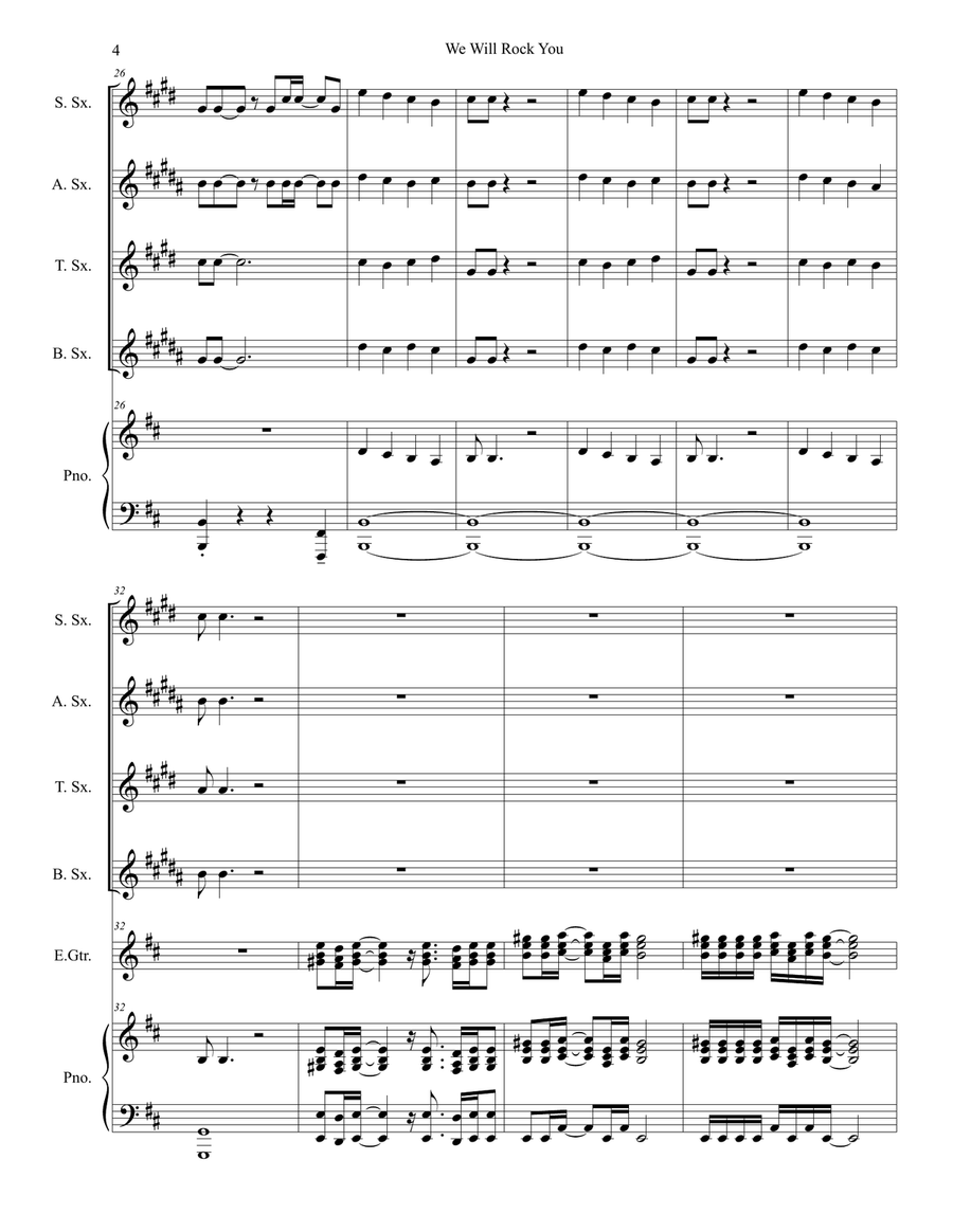 We Will Rock You Saxophone Quartet scores gallery preview page 4
