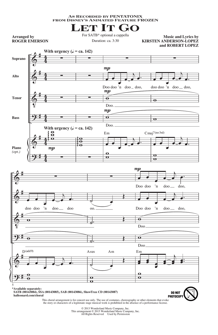 Let It Go (from Frozen) (arr. Roger Emerson) 4-Part scores gallery preview page 1