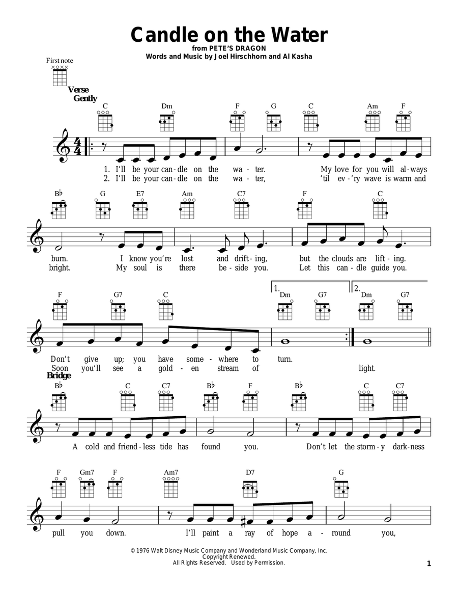 Candle On The Water (from Pete's Dragon) Ukulele scores gallery preview page 1