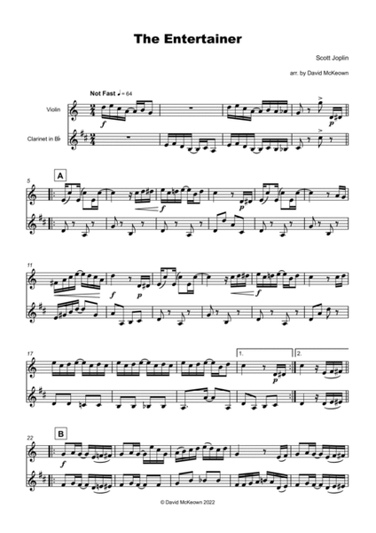 The Entertainer by Scott Joplin, Violin and Clarinet Duet