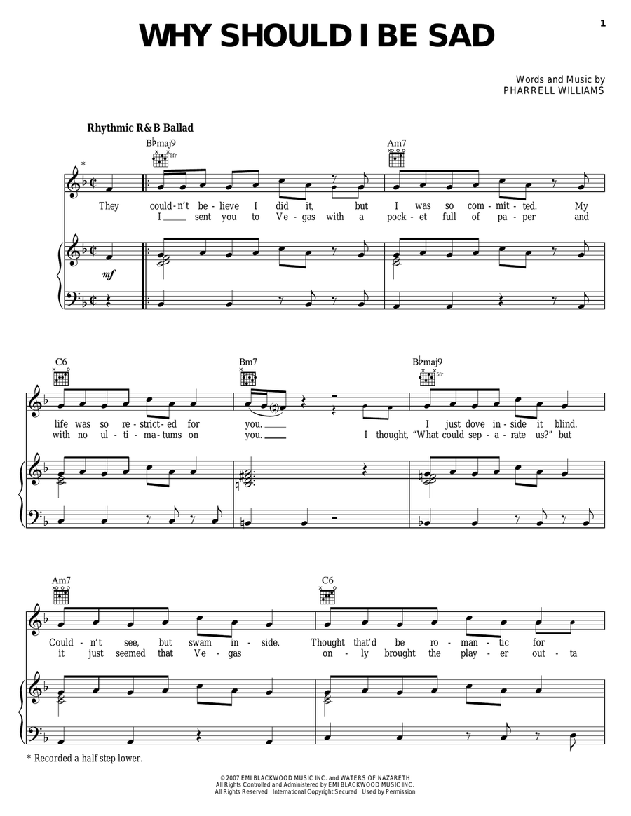 Why Should I Be Sad Piano, Vocal, Guitar scores gallery preview page 1