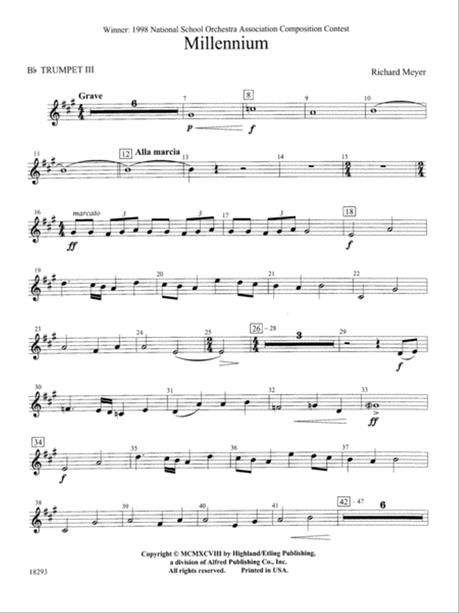 Millennium: 3rd B-flat Trumpet Full Orchestra scores gallery preview page 1