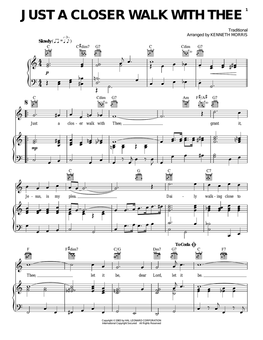 Just A Closer Walk With Thee Piano, Vocal, Guitar scores gallery preview page 1