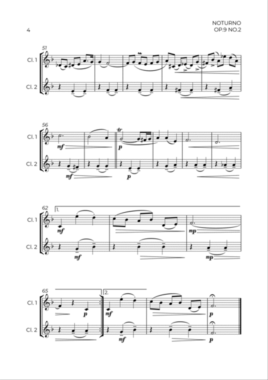 NOTURNO OP.9 NO.2 - CHOPIN - CLARINET DUET Clarinet Duet scores gallery preview page 4