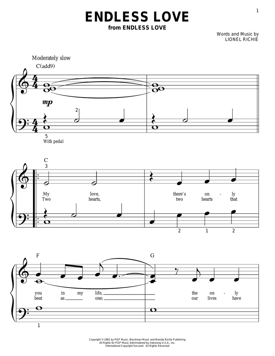 Endless Love Easy Piano scores gallery preview page 1