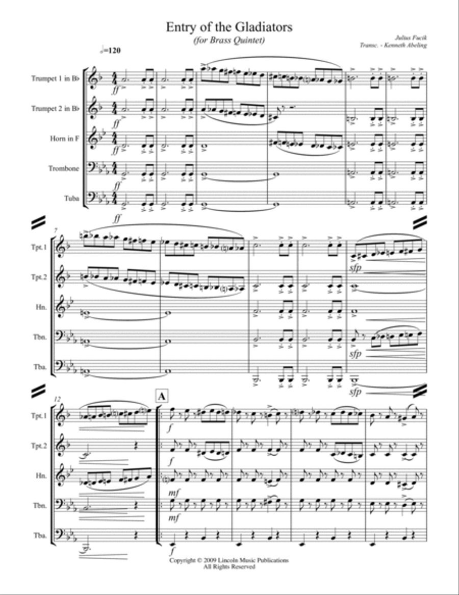 March – Entry of the Gladiators (for Brass Quintet) Brass Quintet scores gallery preview page 2