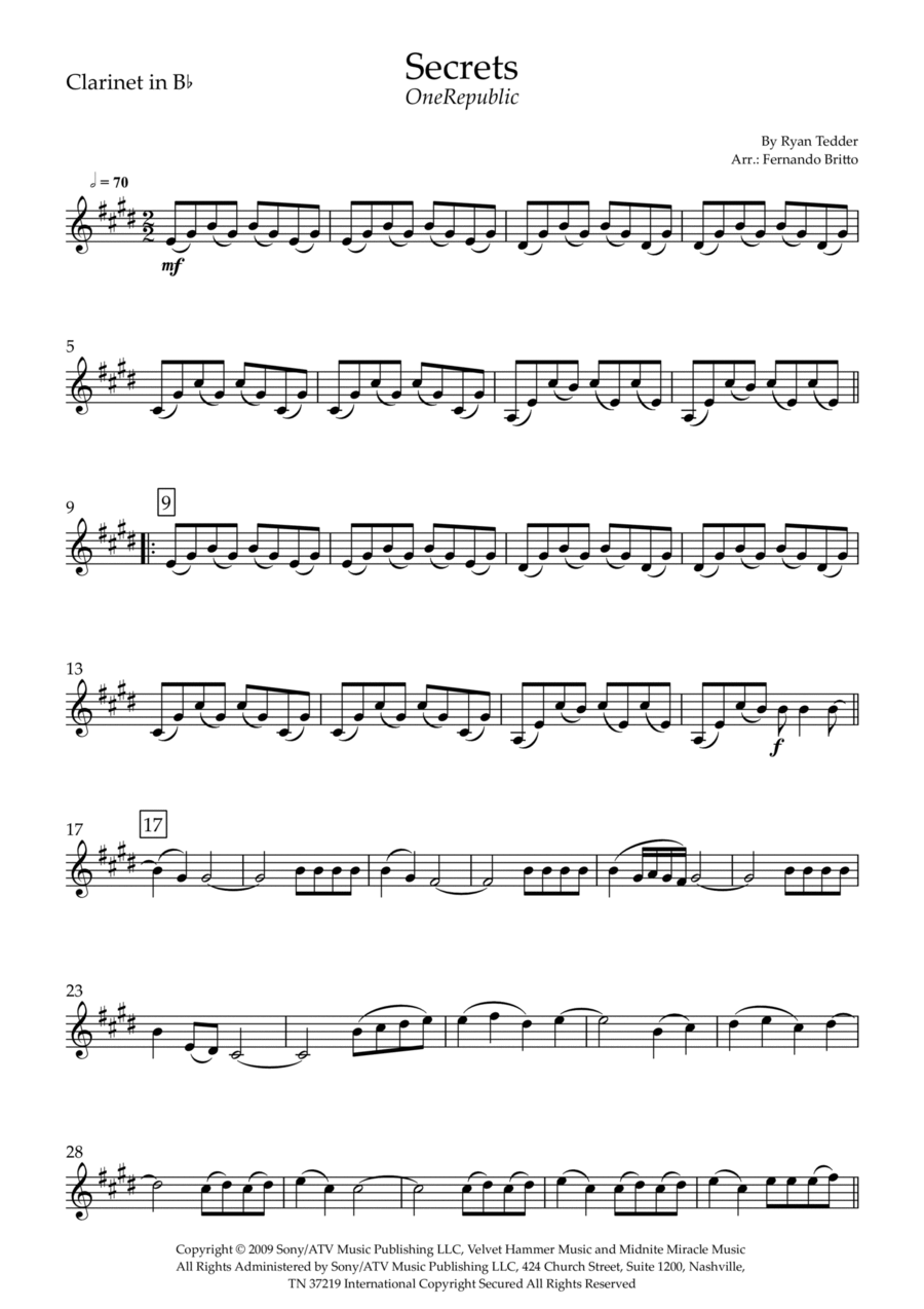 Secrets Clarinet Solo scores gallery preview page 1