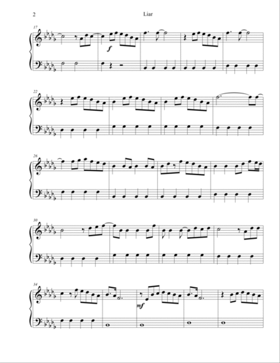 Liar Easy Piano scores gallery preview page 2