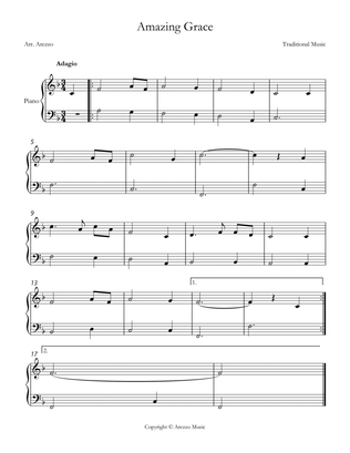 Jonh Newton amazing grace easy piano sheet music F major