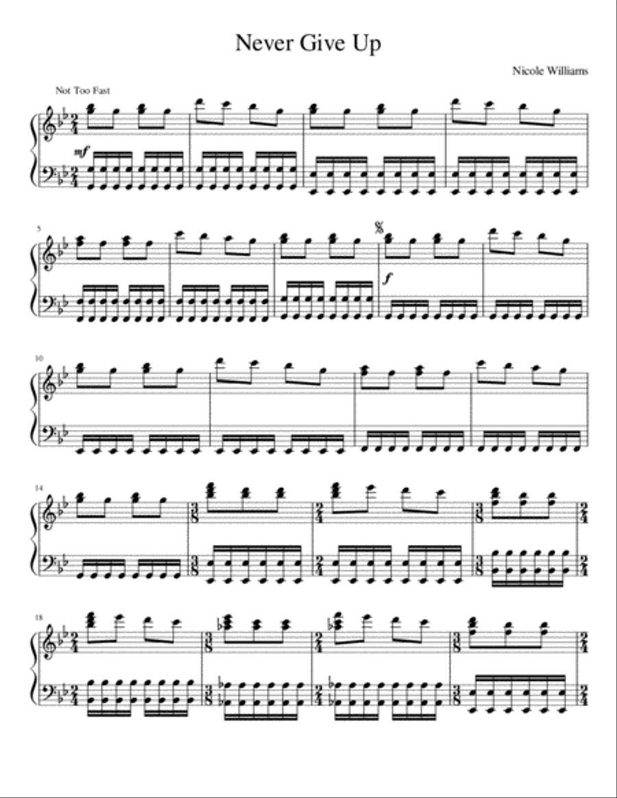 Never Give Up Piano Solo scores gallery preview page 1