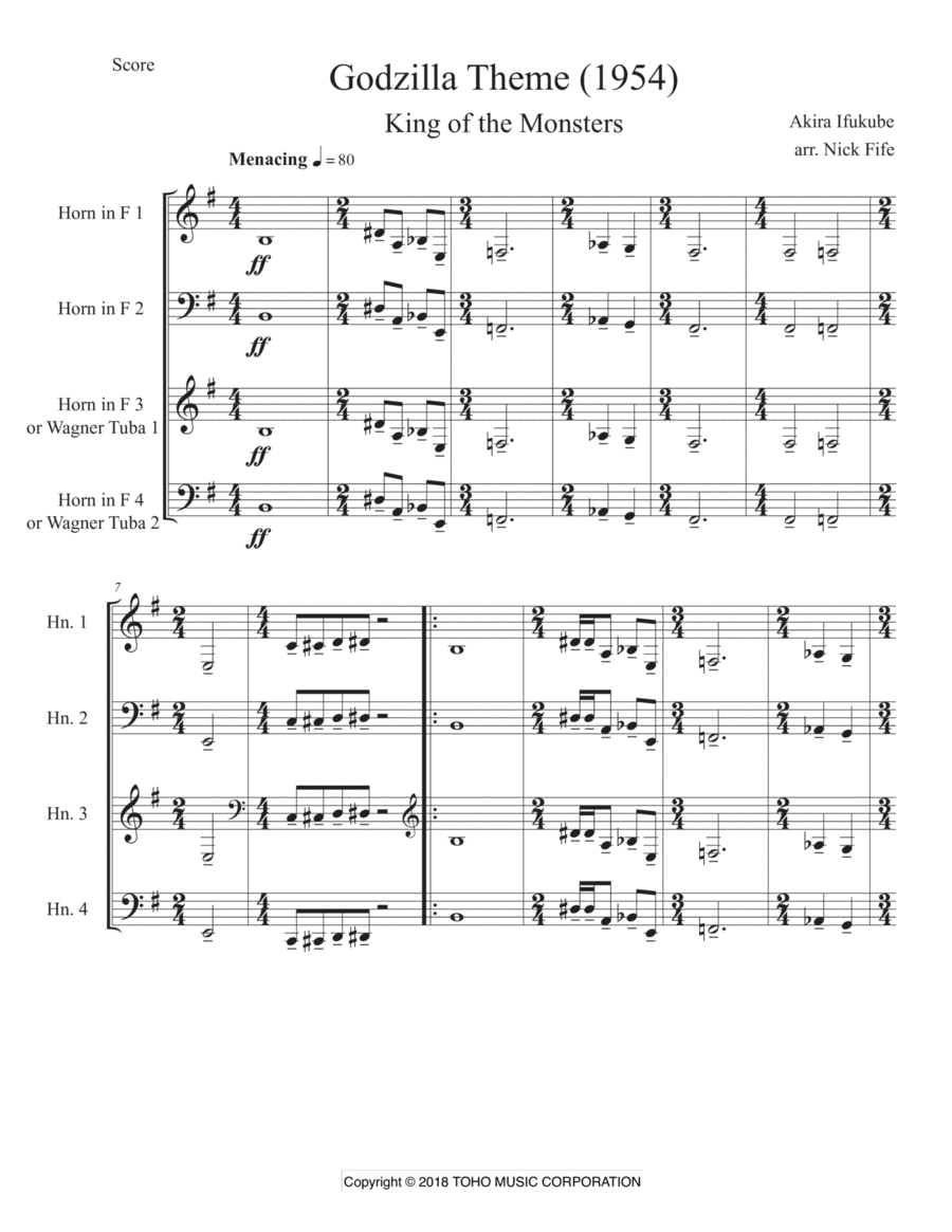 Godzilla Main Title (godzilla 1954) Brass Ensemble scores gallery preview page 1