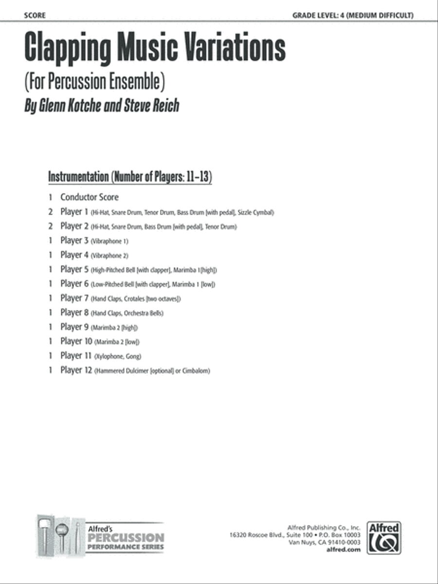 Clapping Music Variations: Score Percussion Ensemble scores gallery preview page 1