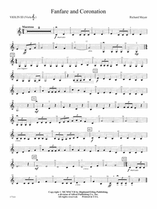Book cover for Fanfare and Coronation: 3rd Violin (Viola [TC])
