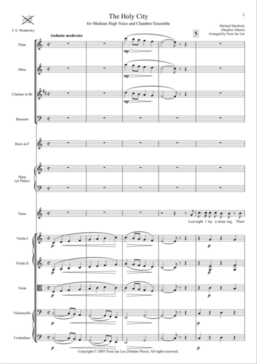 The Holy City for Medium High Voice and Chamber Ensemble in C Major - Score Only