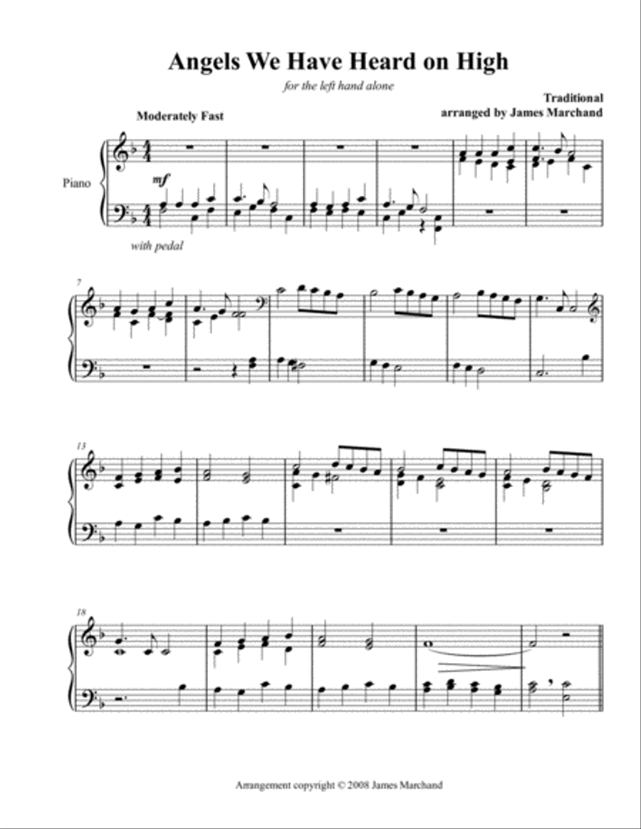 Angels We Have Heard on High (left hand) Piano Solo scores gallery preview page 1
