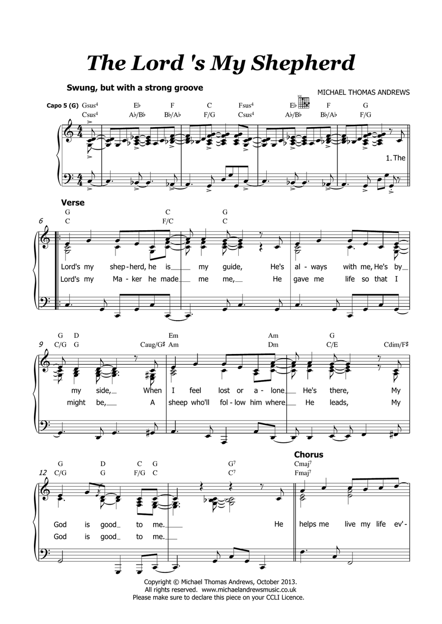 The Lord's My Shepherd / Psalm 23 (All-Age / Children's Worship Song) Unison Choir scores gallery preview page 1