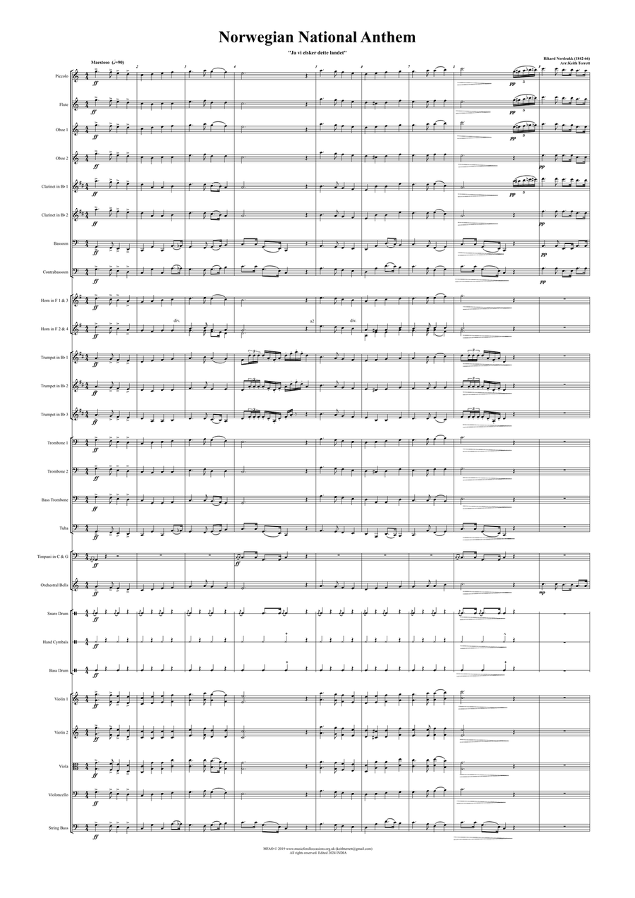 Norwegian National Anthem for Symphony Orchestra (Orchestre national d'Île-de-France Edition) Full Orchestra scores gallery preview page 2