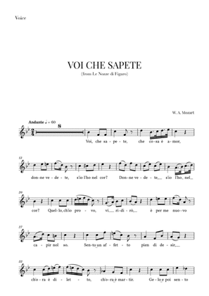 Book cover for Mozart - Voi Che Sapete (Voice Part)