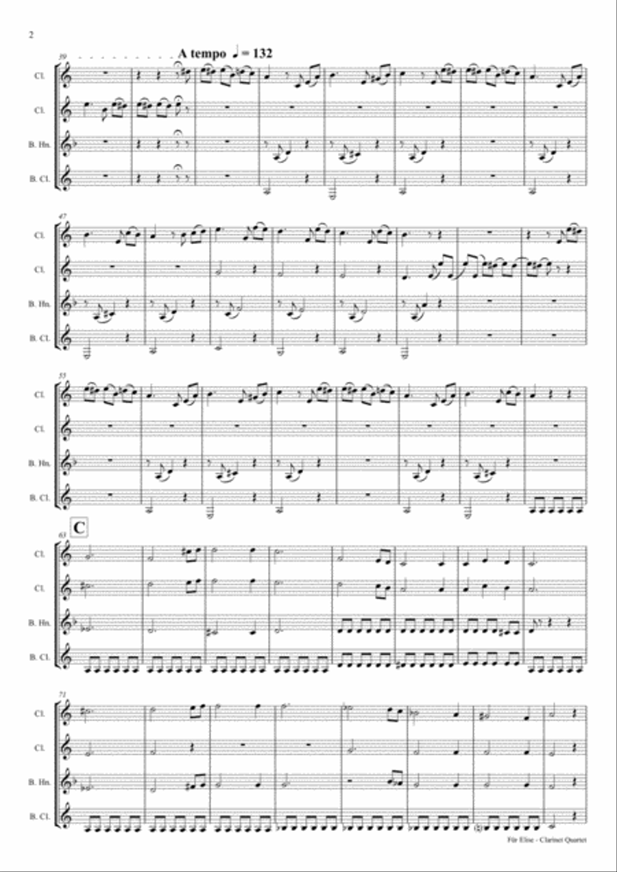 For Elise - Ludwig van Beethoven - Clarinet Quartet Clarinet Quartet scores gallery preview page 2