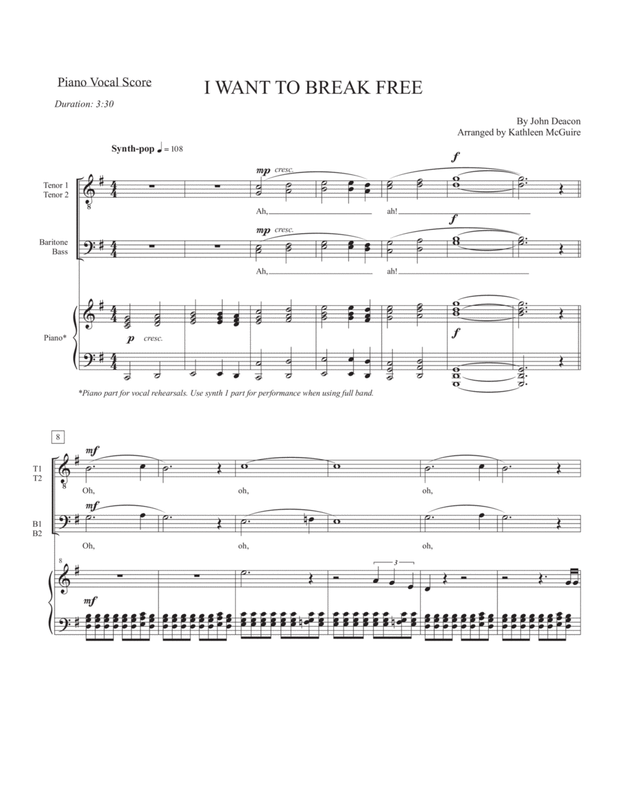 I Want To Break Free TTBB scores gallery preview page 1