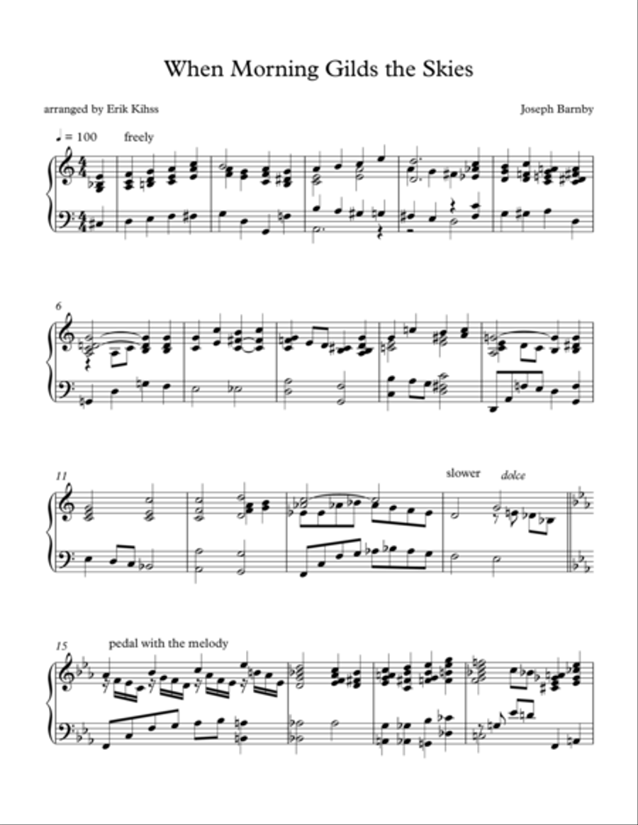When Morning Gilds the Skies - (Laudes Domini) - a piano setting by Erik Kihss Piano Solo scores gallery preview page 1