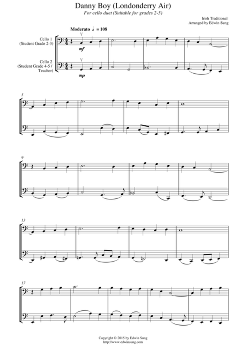 Danny Boy (Londonderry Air) (for cello duet, suitable for grades 2-5) image number null