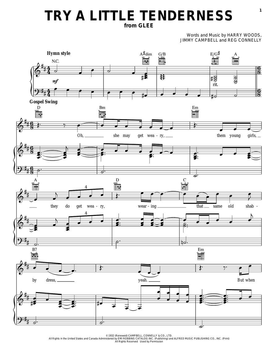 Try A Little Tenderness Piano, Vocal, Guitar scores gallery preview page 1