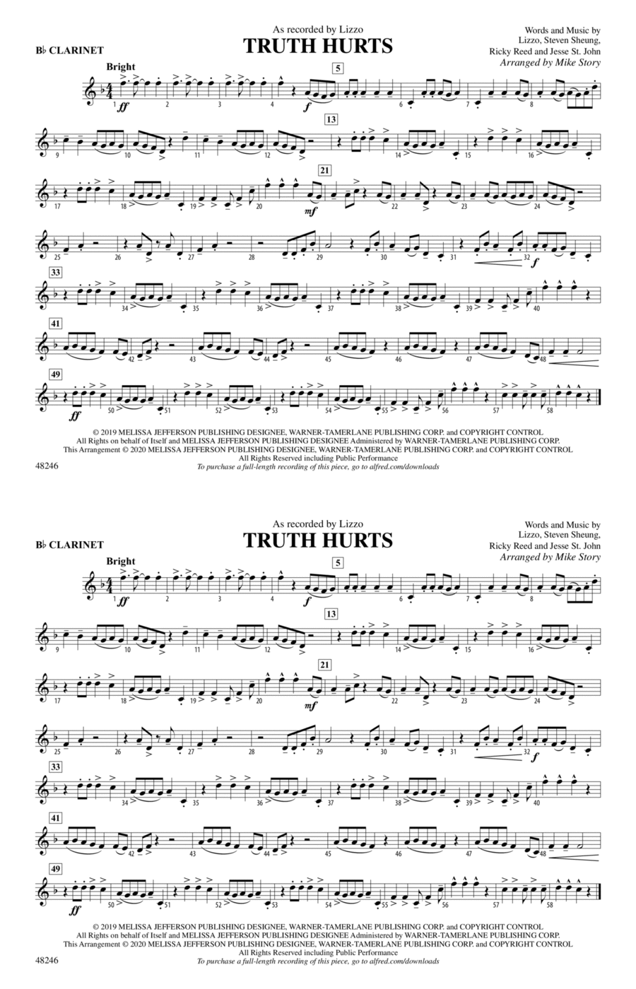 Truth Hurts: 1st B-flat Clarinet Marching Band scores gallery preview page 1