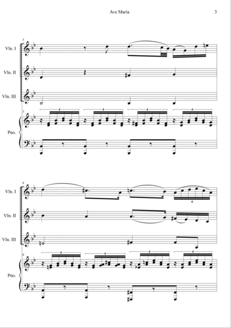 Ave Maria D.839 B flat Major Piano Quartet scores gallery preview page 3