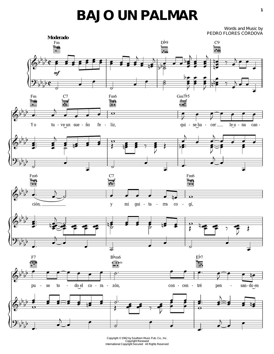 Bajo Un Palmar Piano, Vocal, Guitar scores gallery preview page 1