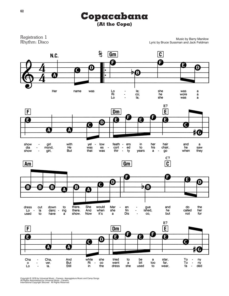 Copacabana (At The Copa) Copacabana (At The Copa) Electronic Keyboard scores gallery preview page 1